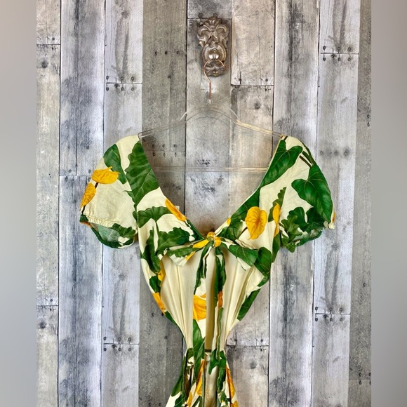 FARM Rio Cut Out Tie Back Romper In Botanical Motif Size Extra Small. - Picture 5 of 15
